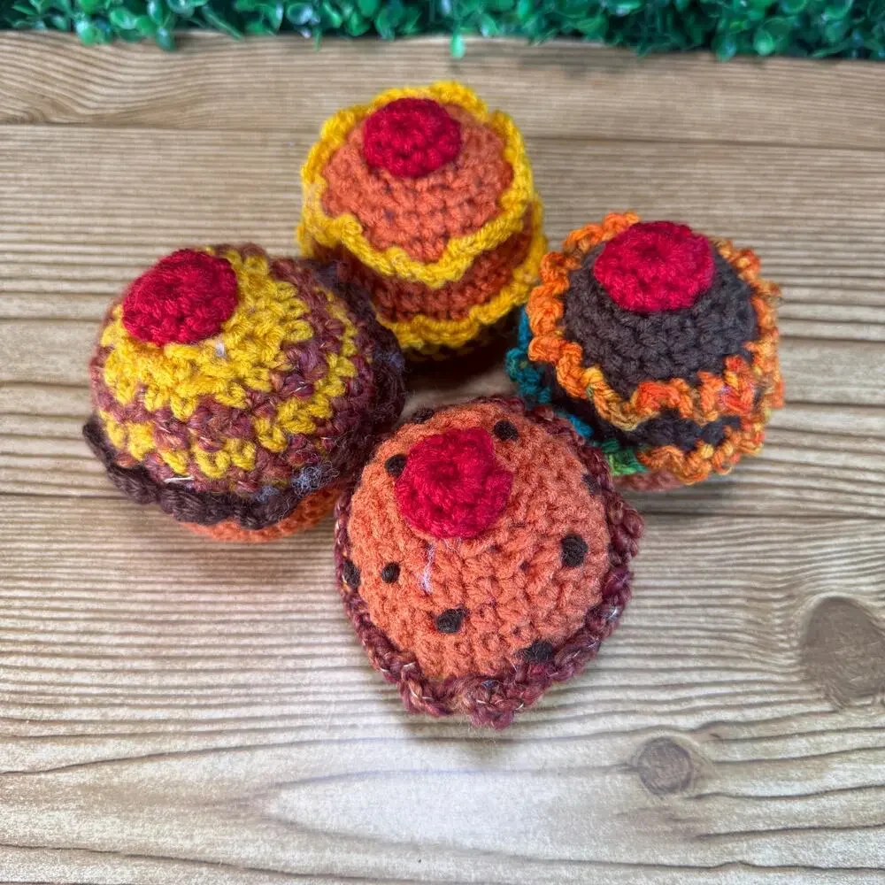 Bundle of 4 Handmade Crochet Fall Cupcake Holiday Decor Gift